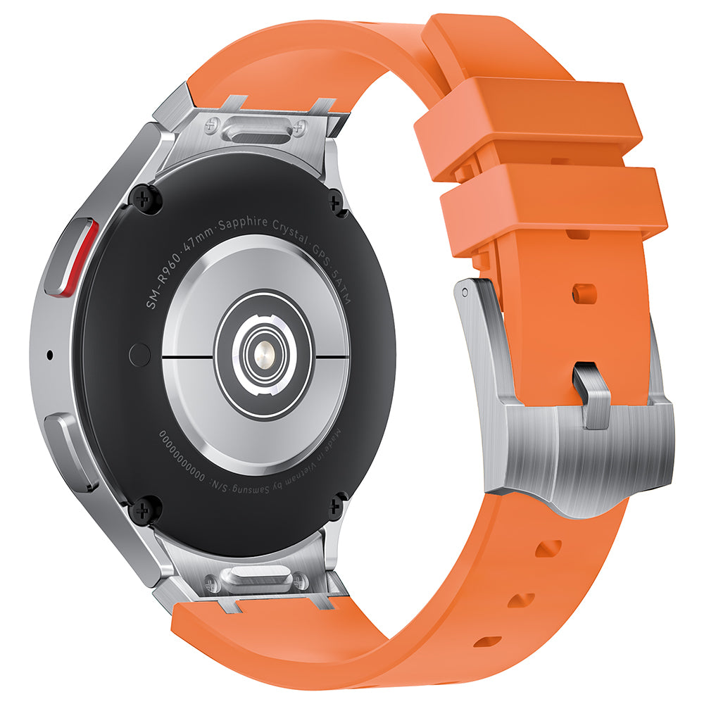 For Samsung Galaxy Watch6 / Watch 5 / Watch4 Silicone Watch Band with Silver Connector - Silver+Orange For Samsung Galaxy Watch6 / Watch 5 / Watch4 Silicone Watch Band with Silver Connector - Silver+Orange